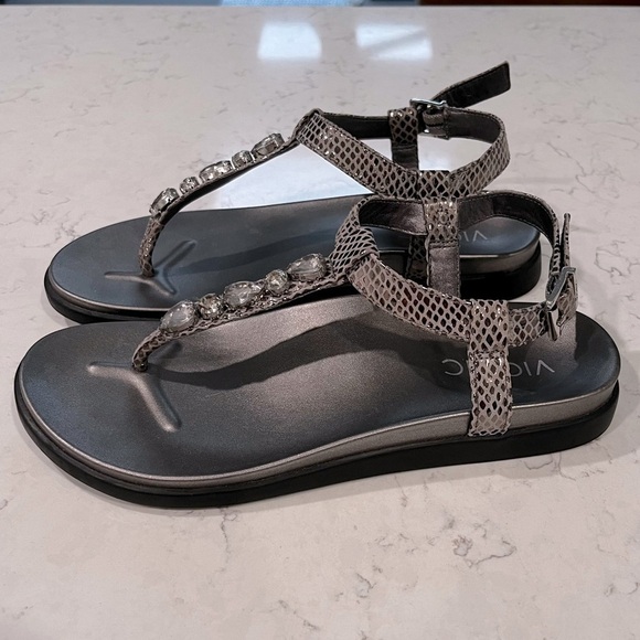 Vionic sPalm Boca Pewter Snake Dressy T Strap Thong Comfort Sandals Jeweled Sz 7 - Picture 5 of 11
